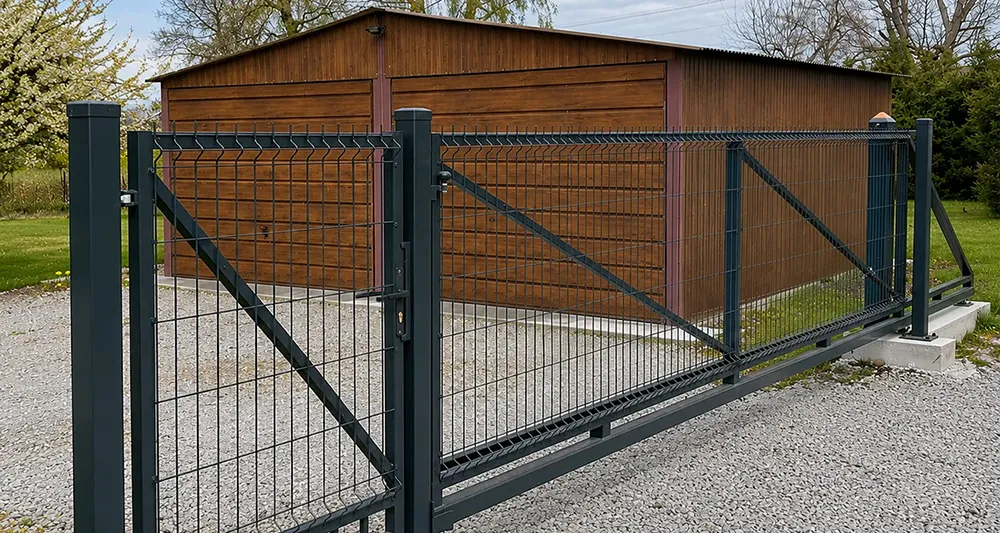 Nowoczesne stalowe ogrodzenie i brama wjazdowa